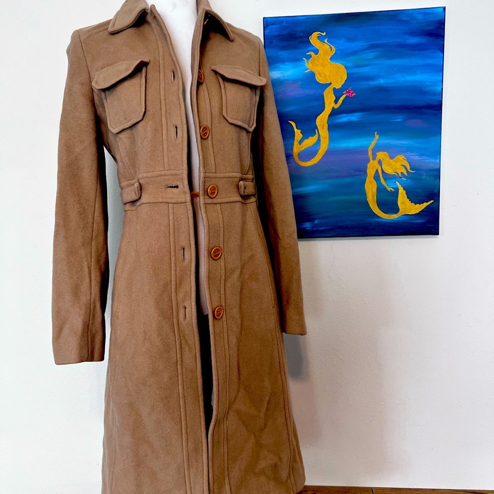 Tan Kenneth Cole Reaction Wool Coat Size 4